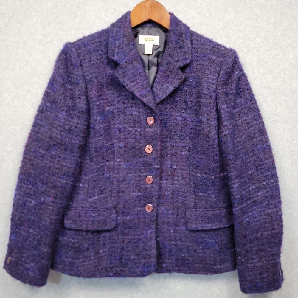 TALBOTS Boucle Wool Mohair Long Sleeve Lined Blazer Purple Petite 10P USA Made